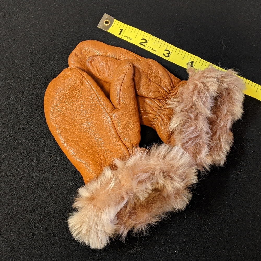 Vintage Size 3 leatherette fur cuffed gloves for small hands